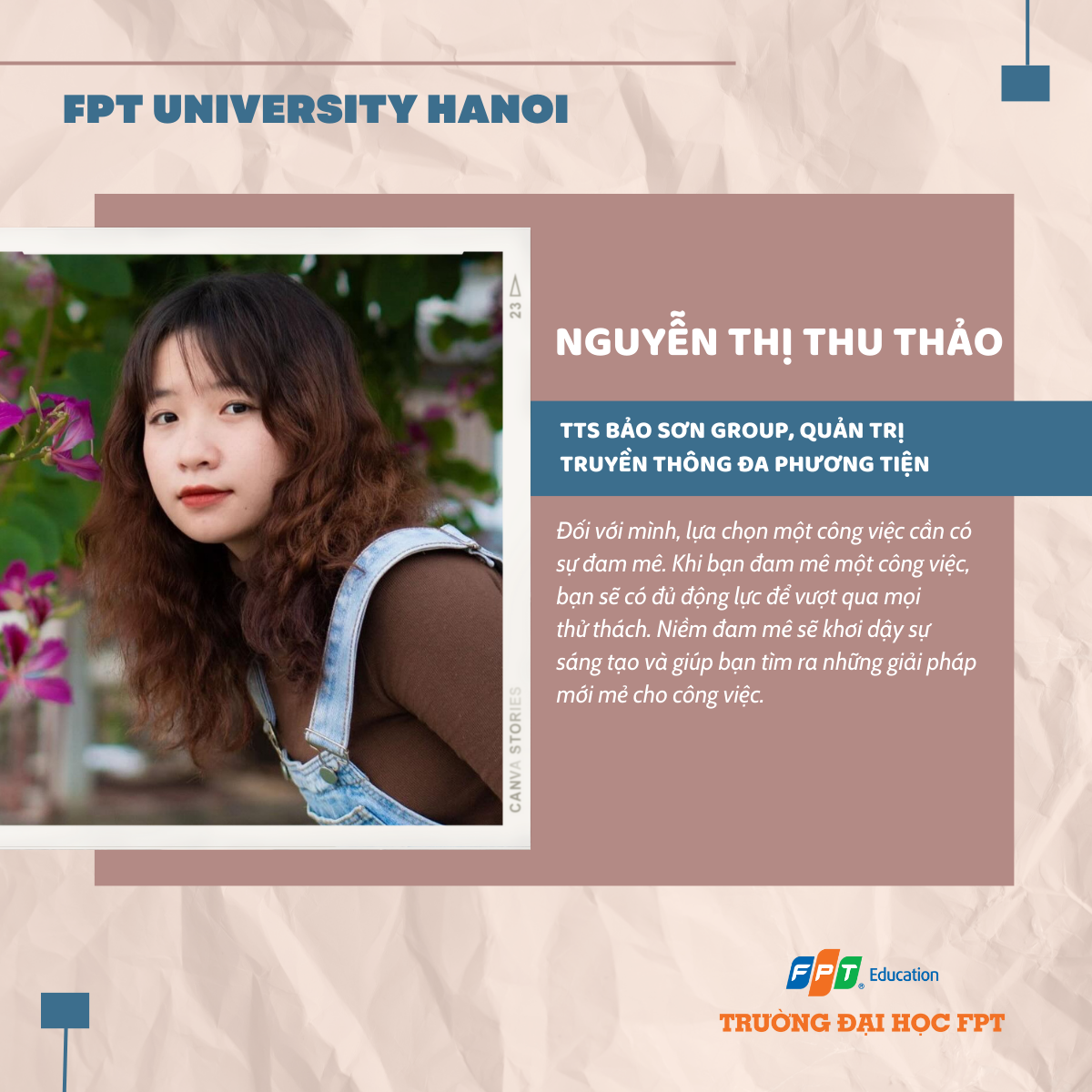 Nguyễn Thị Thu Thảo, sinh viên K16, chuyên ngành Quản trị Truyền thông Đa phương tiện