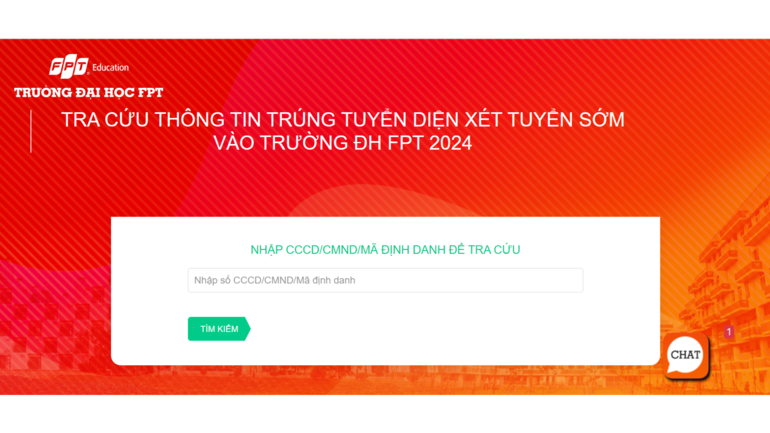 Thí sinh nhập số CCCD/CMND/Mã định danh để tra cứu kết quả trúng tuyển